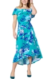 C Wonder by Christian Siriano Off Shoulder Flounce Dress Floral Teal
