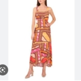 MSK Womens Patchwork Print Dress Pink Orange Gold