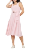 Nina Leonard Women’s Square Neck Textured Wave Midi Dress Pink
