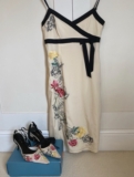 Karen Millen Silk Embroidered Floral Dress UK 10& Matching Shoes UK6Occasion Set