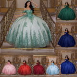 Elegant Off Shoulder Quinceanera Dress with Sequin Applique Pageant Ball Gowns