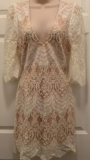 Impressions Womens  Dress Ivory Damask Lined V Neck  Open Back  Lace SZ M NWT