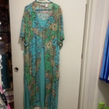 Vtg Caite Womens 2X 2XL Muumuu Maxi Dress Duster Robe Blue Green Boho Paisley