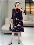 Brand New Pleats Style Pleated A Line Dress with Geometric Print and Collared