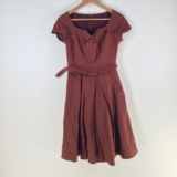 Elise dress womens size 6 fit flare brown short sleeve linen 126186