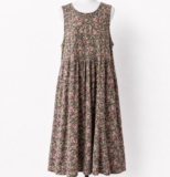 J Jill Dress Pleated A-Line Pockets Medium Green Pink Floral Feminine Prarie