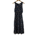 Lara Guidotti Italy Navy Paisley Silk Blend Tiered Midi Dress Womens Small S