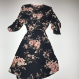 Brixon Ivy Dress Womens Size XS Black Floral Button Front Belted Roll Tab Sleeve