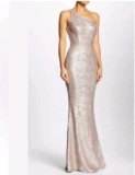 Dress The Population Womens Bella One Shoulder Sequin Gown Pink Champagne Small