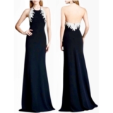 Carmen Marc Valvo Silver Embroidered Wings Black Halter Maxi Gown – Size 8