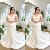 Mermaid Evening Dresses Off The Shoulder Satin Sweep Train Plus Size Party Gown