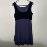 JS Boutique Vintage Navy Velvet Chiffon Cocktail Dress Sleeveless Fit&Flare VTG