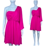 Alice + Olivia One Shoulder Silk Corsage Pleated Dress Sz 6 Draped Flowy Event
