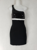 Ruby Rox Black White Sequin Ruched Bodycon Dress Size 3 One Shoulder Strap