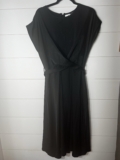 Prettygarden Black Cap Sleeve A-Line Flowy Tie Waist Wrap Dress Large NWT