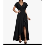 Miusol Women’s Medium Dress Hi-Low Hem Ruffle V-Neck Black Stretch Evening Party