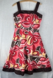 R&K Sundress Retro Red Coral Brown 10 Floral Femme Smocked M L Hawaiian Tropic