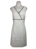 Ann Taylor White Sleeveless Dress Black Trim Surplice Sheath Womens Size 6