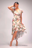 Goddiva sz 14 Cream Floral Wrap High and Low Midaxi Dress, Wedding Guest BNWT