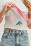 Anthropologie Style Pink SPF Sequin Letter Clear Pouch with Wrist Strap