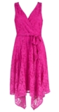 Gabby Skye Fuschia/Hot Pink Sleeveless Surplice Neckline Lace Dress