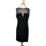 RALPH LAUREN LRL Mesh V-neck Black Jersey Knit Dress Sz 14 LBD Date Event Formal