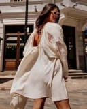 H&M HM Cream Voluminous Embroidery Detail Balloon Sleeve Short Dress