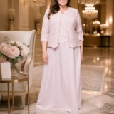 ALEX EVENINGS NWT 14W Blush Pink Mother Of The Bride Long Dress & Lace Jacket