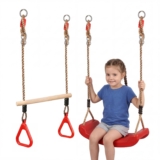2-in-1 Swing Set and Trapeze Bar with Rings for Kids Outdoor Play Equipment
