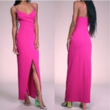 Lulu’s Dress Women’s L Sweetest Admirer Magenta Ruched Surplice Maxi Bridesmaid