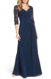La Femme Navy Blue Ruched Twist Column Gown Dress Size 6 Orig $438