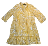 Mlle Gabrielle Yellow White Floral Shirt Dress XL Button Front Ruffle Hem