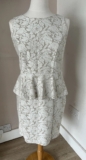 Warehouse dress women’s size 12 Beige & White Lace Sleeveless Peplum (852g)
