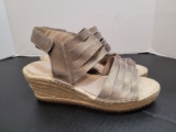 Eileen Fisher Largo Sandals 9.5 Platform Espadrille Wedges Platinum Metallic