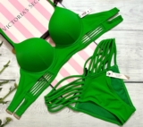 Victoria’s Secret Swim Bombshell Push-Up Longline Strappy Brazilian Bottom Green