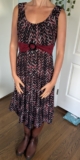 Perceptions New York black and red chevron midi dress with belt in front, size M