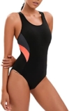 Veranobreeze Ladies Swimsuit One Piece Swimming Costume Black Athletic Swimsuit Modest Swimwear