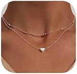 Jovono Layered Heart Pendant Necklace Silver Beaded Necklace Chain for Women and Girls