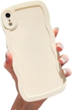 Ownest Compatible with iPhone XR Case Cute Curvy Simple Wave Frame Case Aesthetic Design Solid Color Girls Women TPU Shockproof Silicone Slim Phone Case Cover for iPhone XR – Beige