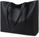 MEEGIRL Ladies Tote Bags Simple PU Leather Top Handle Handbags Work School Shopping Bags for Women with Zip and Inner Pocket (Black)