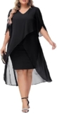 Hanna Nikole Women’s Plus Size Chiffon Cocktail Dress V-Neck Cape Evening Dress with Overlay