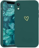 Wirvyuer Compatible with iPhone XR Phone Case for Women Girls Silky Soft Protective Shockproof Silicone Case with Gold Heart Pattern Design Green Cover