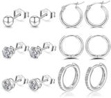 Silver Hoops Earrings for Women 925 Sterling Silver Hoop Earrings with Silver Stud Earrings Set with Cubic Zirconia Unisex Sleeper Huggie Small Hoop Earrings for Men Women(4mm*3+1 * 8/10/12mm) PABBEU
