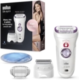 Braun Silk-épil 9 Epilator, for Long-Lasting Hair Removal with 40 Tweezers, Electric Shaver & Trimmer, Cooling Glove, Wet & Dry, 100% Waterproof, 9-710, White