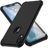 ORETECH Compatible With iPhone XR Case, with[2 x Tempered Glass Screen Protector]360 Shockproof iPhone Xr Protective Ultra Thin Anti Scratch Hard PC Silicone TPU Bumper Case for iPhone xr 2018 -Black