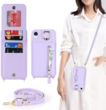Zouzt for iPhone XR Case with Cord iPhone XR Card Holde Case iPhone XR Zipper Wallet Case iPhone XR Case with Lanyard Ring Adjustable Necklace Phone Cover for Women – Purple