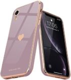 Teageo for iPhone Xr Case Cute Heart Pattern for Women Girls Slim Luxury Bling Plating Soft TPU Anti-Scratch Shockproof Bumper Phone Case for iPhone Xr, Lavender