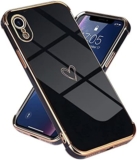 Micoden for iPhone XR Case Cute Girls Silicone Heart Pattern Design Case Fashion Plating Edge Ultra Thin Shockproof Protective Bumper Phone Case for iPhone XR Black