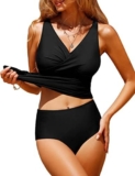 UMIPUBO Womens Tankini Sets Tummy Control Swimsuit Push Up Padded Swimwear Twist Front Tankini Top with Bikini Bottoms V Neck 2 Piece Bathing Suits Swiming Costume