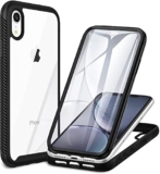 CENHUFO Case Compatible with for iPhone XR Case, with Built-in Screen Protector Military Grade Protection Shockproof Clear Cover 360° Full Body Protective Case for iPhone XR 6.1 inch (Black)